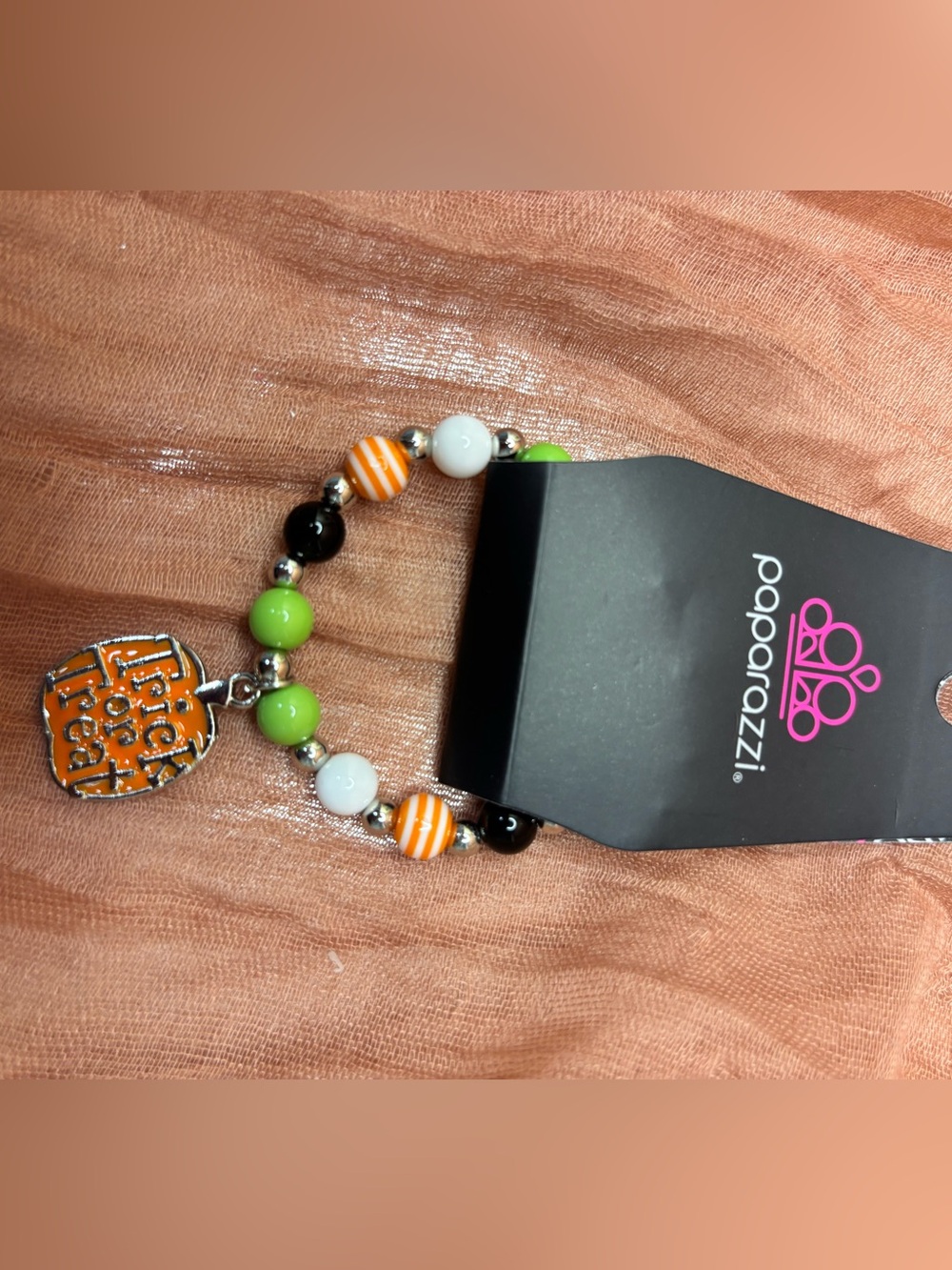 paparazzi Orange Stripe, Lime, White & Black Charm Bracelet